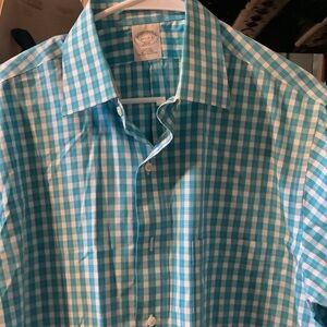 Brooks‎ Brothers Teal and White Checkered Shirt, 15.5 2-3